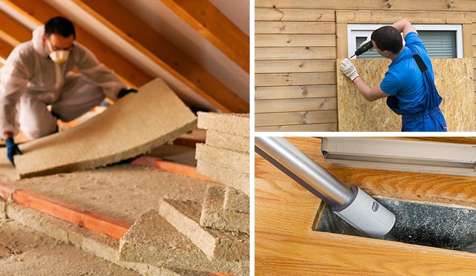 Collage of different types of fire damage restoration and cleanup service