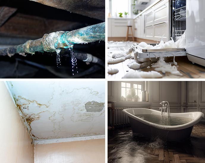 Collage of different types of damage in properties