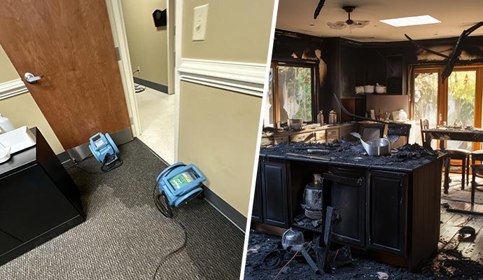 Collage of water and fire damaged property