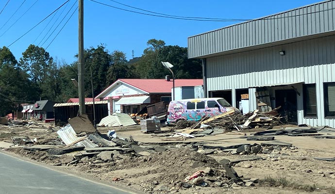 Commercial properties damaged by a hurricane