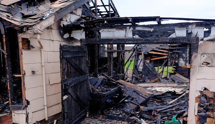 House structurally damaged by fire.
