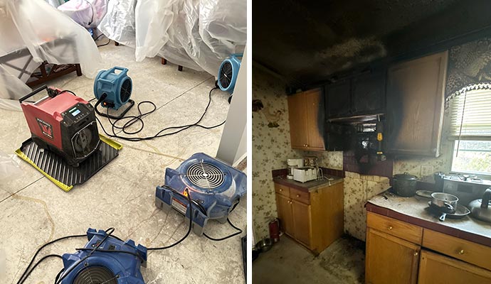 Professional drying equipment and kitchen fire damage remediation