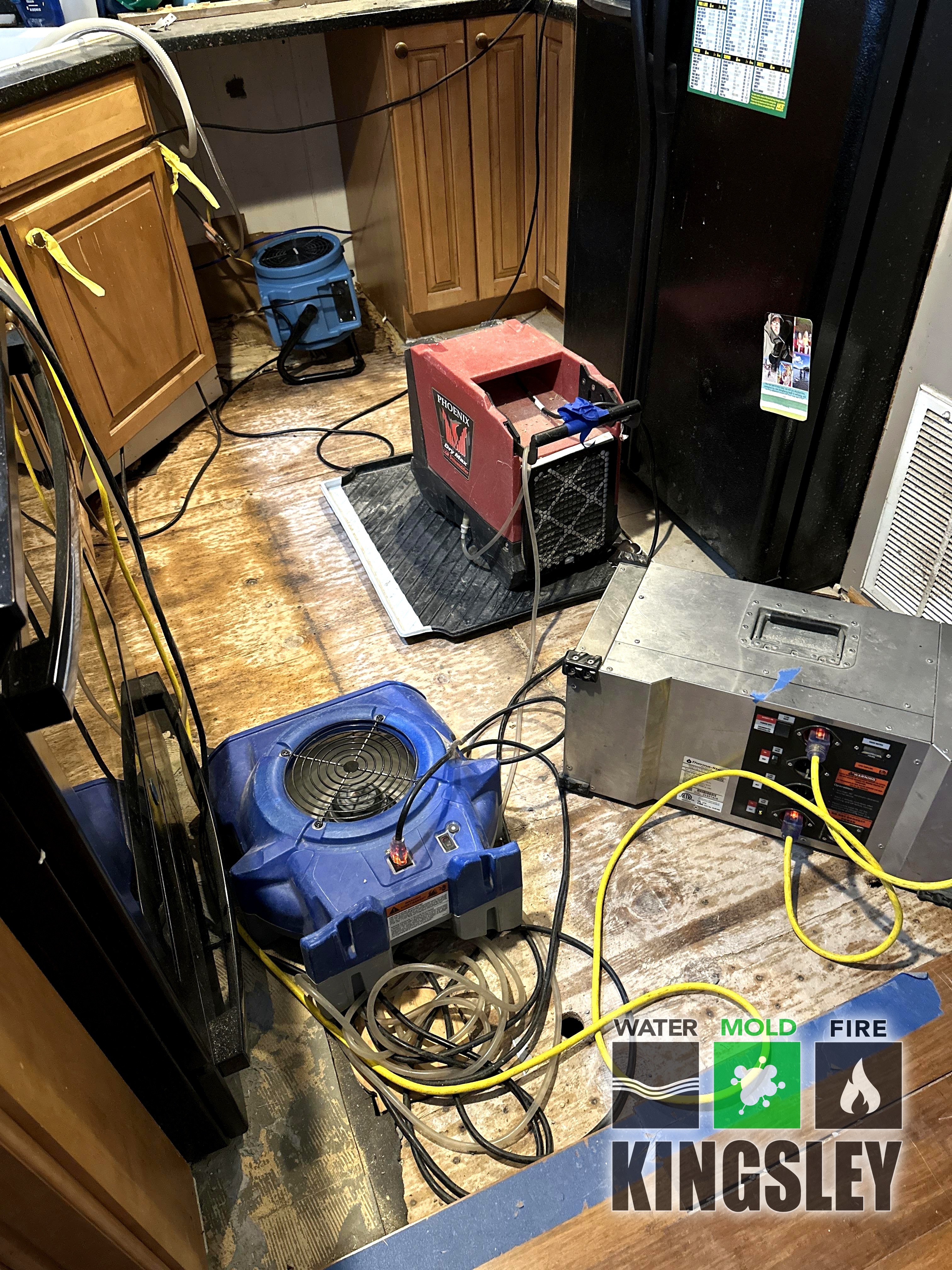 Water damage drying equipment on exposed subfloor in Lexington, SC
