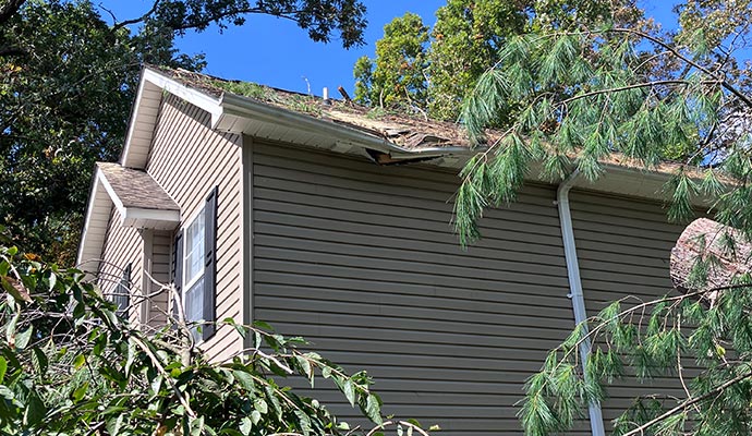 House Roof Damage from Fallen Tree