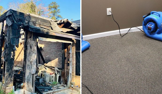 Collage of water and fire damage restoration