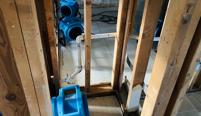 Water damage restoration for broken pipe