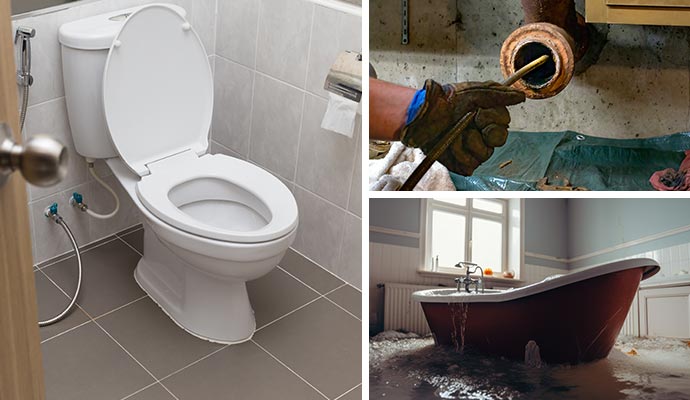 Collage of different types of sewage damage restoration