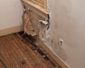 a wood floor that will be repaired through water damage restoration